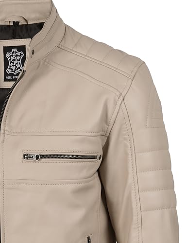 Image of fjackets Leather Jacket Men Real Lambskin - Cafe Racer Moto Style, Stand Collar Zip Up Jacket