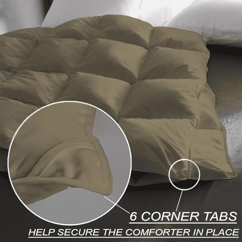 Image of Full Size Comforter Set - All Season Down Alternative Bedding Comforter Set - Quilted Duvet Insert with Corner Tabs - Box Stitched Blanket - Breathable, Soft - Taupe
