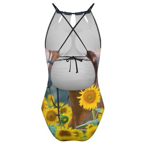 Monokini imprimé tournesol de qualité supérieure avec doublure sculptante