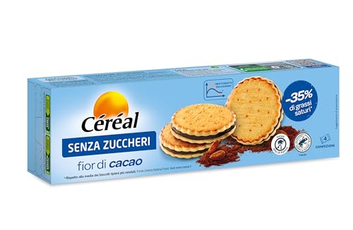 Céréal Biscotti SENZA ZUCCHERI, Fior di Cacao merendine dolci senza zuccheri, 185 g