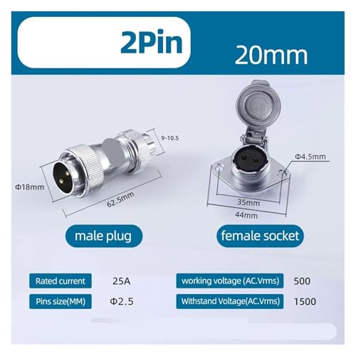 Conector de cable impermeable WF20 IP67 2Pin a rosca para intemperie 4