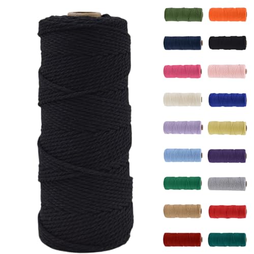 MORAINJAY 2mm Macrame Cord 100m, Black Macrame Cotton Cord Twine Rope Craft String