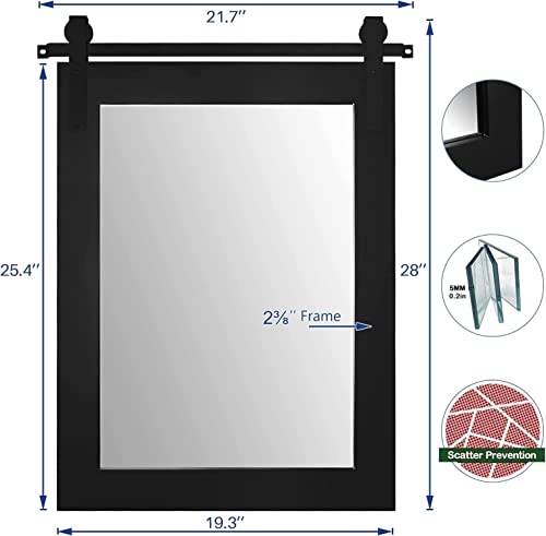 Farmhouse-Mirror-Barn-Door-Style-Rectangle-Solid-Wood-Frame-Wall-Mirror-Rustic-Decorative-Mirror-for-Bathroom-Entryway-Living-Room-Wall-Decor-28-x-22-Black Farmhouse Mirror Barn Door Style Rectangle Solid Wood Frame Wall Mirror Rustic Decorative Mirror for Bathroom Entryway Living Room Wall Decor 28 x 22 Black
