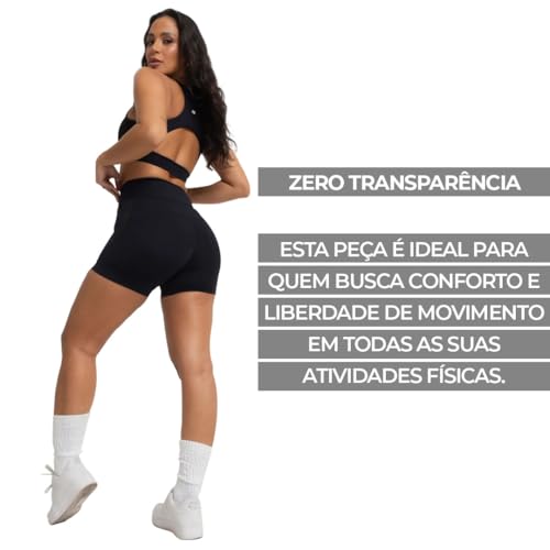 Short Feminino Academia com 2 Bolsos de Compressão Legging Treino (BR, Alfa, M, Regular, Regular, Pr