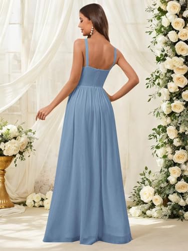 Spaghetti Straps Bridesmaid Dresses for Women Chiffon Corset Long Formal Evening Dress with Slit2