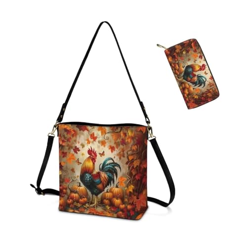 Image of HUGS IDEA Leather Purses and Handbag for Women Bucket Bag with Wrist Wallet 2 Packs