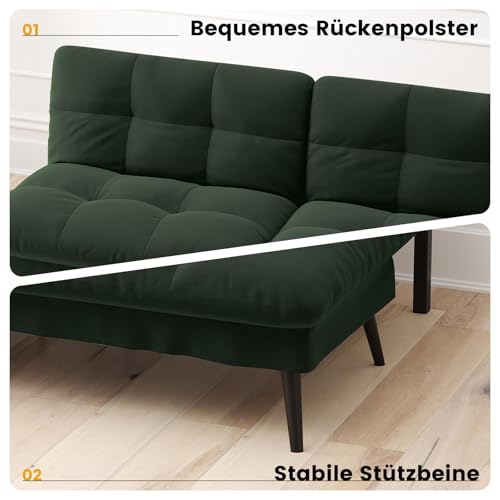 LUCKRACER Sofa 3 Sitzer Sofa Schlafsofa mit Schlaffunktion, überzug Futon Klappsofa, Bettcouch, ecksofa, Couch, 5 Verstellbare Winkel, Ideal für Wohnungen Wohnzimmer aus Stoff Grün
