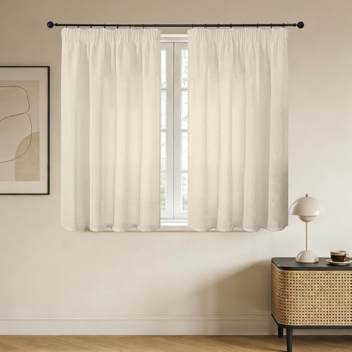 Joydeco Cortinas Dormitorio Lino para Riel 2 Piezas 140x160 CM, Visillos Semi Translúcidos Modernas Decorativas para Ventana Cocina y Salon (Sin Ganchos)