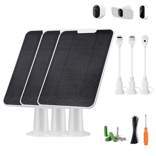 Image of Solar Panel Charger Compatible with Essential Series, Pro 6 /6 XL /5S /4 /3, Go 2, Ultra Series & Wireless Floodlights, 6V 5W Solar Panel for Arlo Security Camera, P65 Weatherproof, 9.8ft Cable, 3 Pack