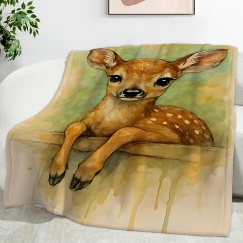 Plaid doux cerf aquarelle couverture chaude pour cocooning - 2
