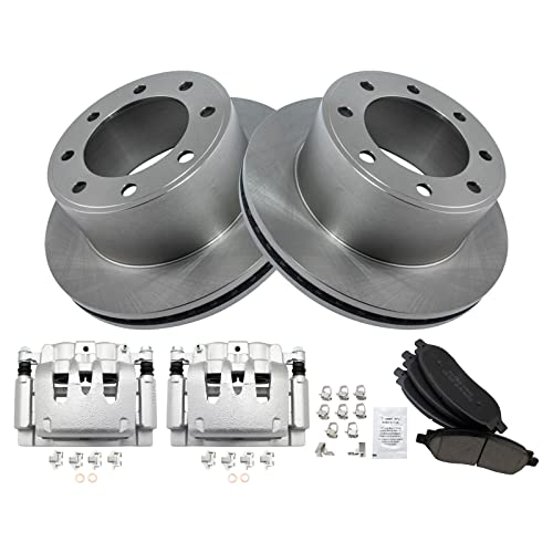 Image of TRQ Rear Brake Pad, Caliper, & Rotor Kit Ceramic Vented Compatible with 2006-2007 Ford F-250 Super Duty F-350 Super Duty