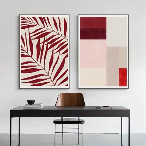 Impression sur toile abstraite de feuilles rouges nordique