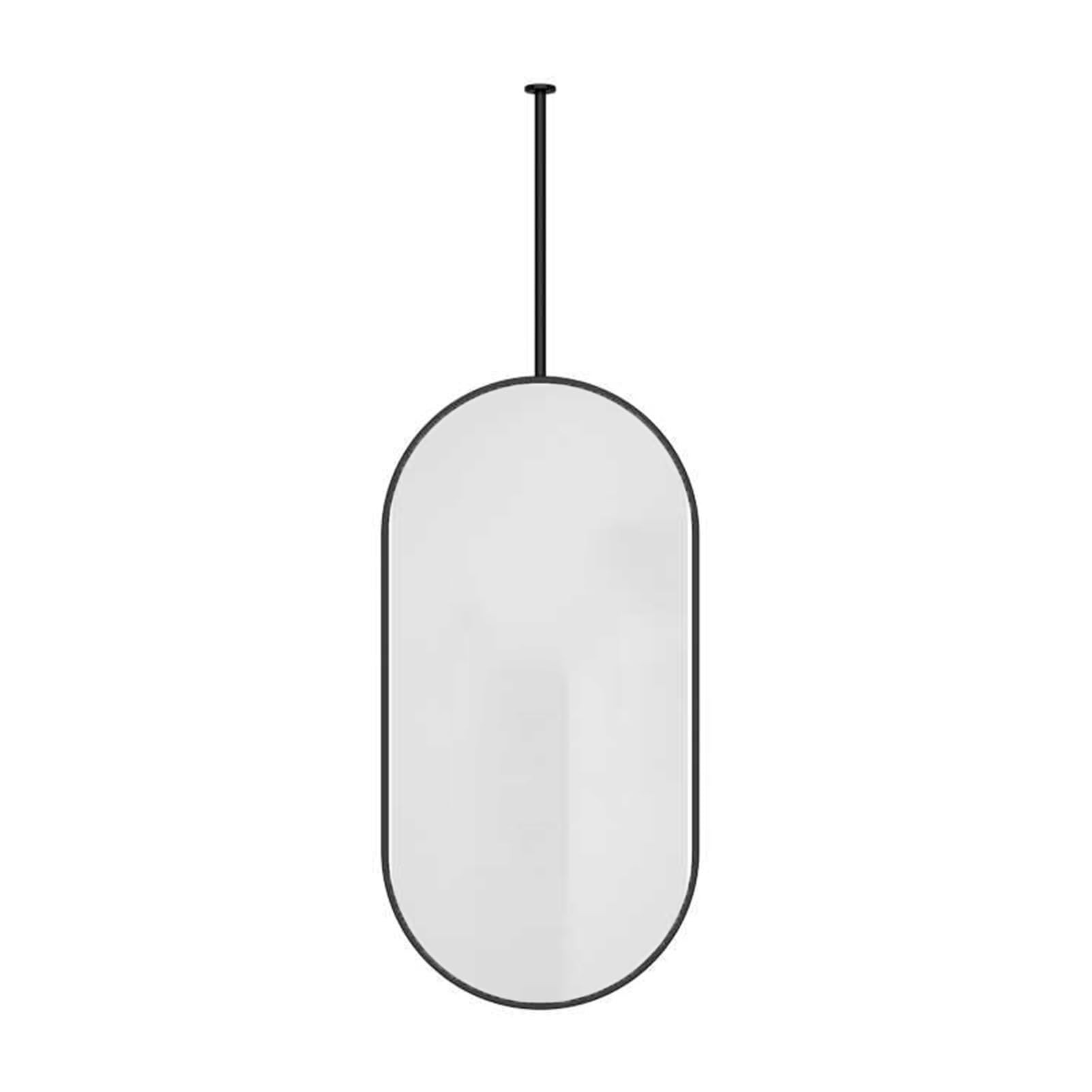 Miroir ovale suspendu au plafond noir 50x100 cm avec cadre en métal pour salle de bain