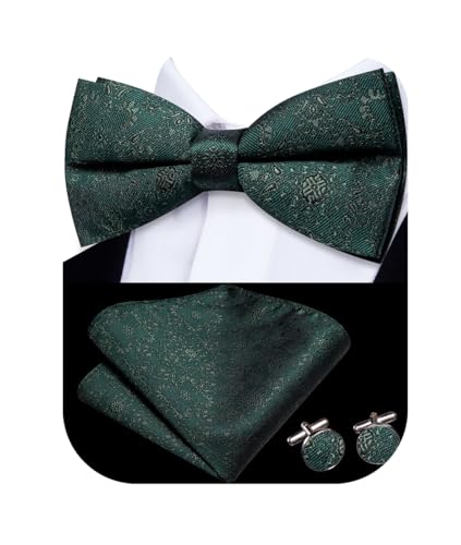 Image of Hi-Tie Bow Ties for Men Pre-Tied Pocket Square with Cufflinks Mens Bowtie Sets for Wedding Formal Party