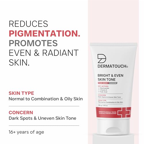 DERMATOUCH Bright & Even Tone Face Wash with Niacinamide, Vitamin E and Kojic Acid | Daily Gentle Face Cleanser For Tan, Pigmentation, Uneven Tone - 30G