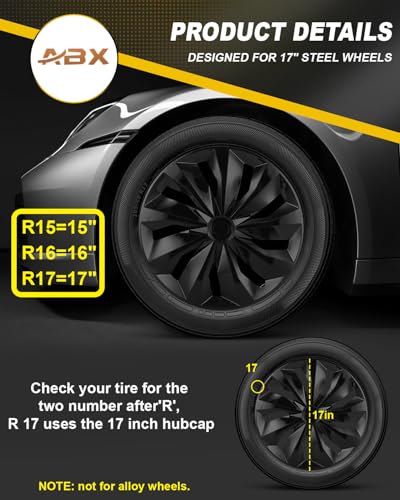Image of ABX Hubcaps,17 inch hubcaps Set of 4, Wheel Rim Cover ABS Material, Snap On Car Truck SUV Replacement, for Toyota Camry Nissan Mazda etc, Black