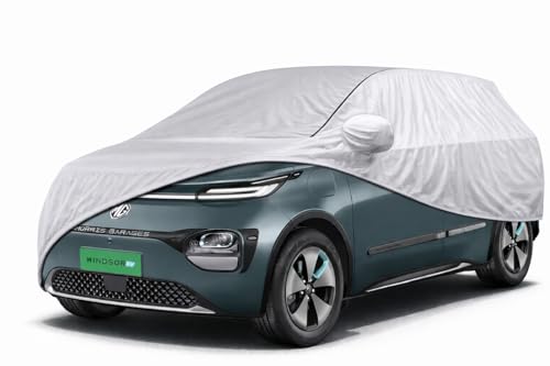 Image of SEAZEN Waterproof Car Cover for MG Windsor | Dustproof, UV & Scratch Resistant Soft Cotton Lining | Triple Stitched, Mirror Pockets & Elastic Hem | Metallic Silver with Black Piping
