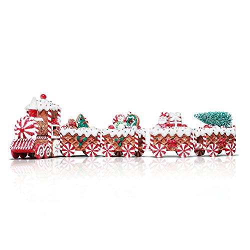 KPCB Tech Gingerbread Christmas Decorations - Prelit Gingerbread Decor Train Figurines - 21.85 Lighted Holiday Home Decor with Timer for Table Centerpieces Tree Mantel Shelves