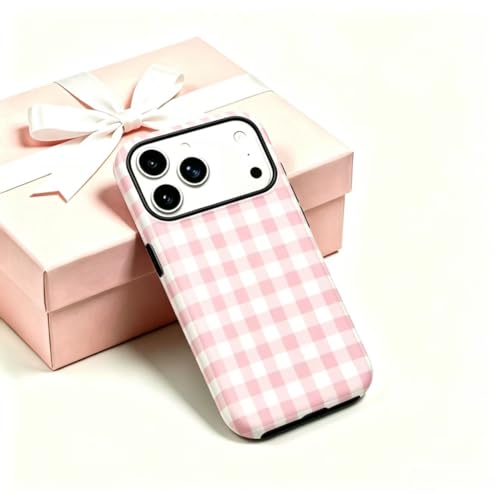 Image of for iPhone 17Pro Case Cute Phone Case,Compatible with MagSafe,Dual Layer Shockproof Protective Phone Cover,Hard Shell + Silicone Cover,Fashion Design for Women Girls,Pink and White Plaid