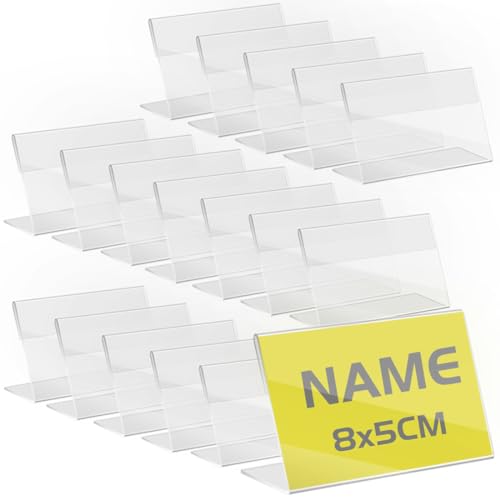 TAPKUA Expositor Metacrilato Transparente, Soporte de Escritorio, Porta Precio de Etiqueta para Oficinas Comercios Supermercados Restaurantes (50 Piezas   8x5cm)