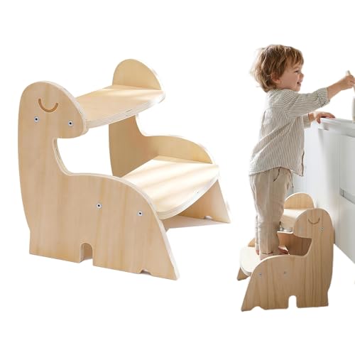 Taburete de equitación para niños, 36,1 x 31 x 32,7 cm, taburete de madera para niños, silla de dos pasos para niños, Torre de aprendizaje Montessori, taburete de madera a partir de 3 a 6 años aprox