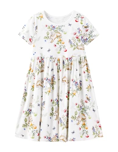 BambooBud Toddler Girl Dress Little Kids Girls Short Sleeve Skirt Tutu Summer Cute Outfit Bamboo Viscose, Rabbit, 2-3T
