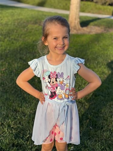 Image of Disney Princess Frozen Elsa Minnie Mouse Stitch Toddler Girl Romper With Skirt Overlay Summer Jumpsuit with Bow 2-6 Years