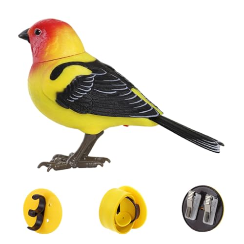 Takingup Robot Bird, brinquedo elétrico para pássaros que cantam e cantam, ativado por movimento e som, simulação com pilhas, lindos brinquedos interativos para crianças, amarelo, estátuas