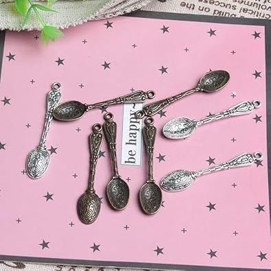 20Pcs Antique Silver Color 10 x 49 mm Vintage Carved Spoon Metal Charms Accessories Beading Supplies for Women,DIY Craft Jewelry Making Necklace Bracelet Key Chain,Beading and Jewelry Making