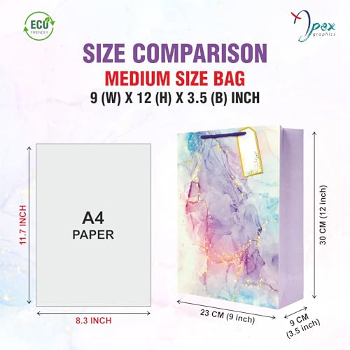 Image of Gift Bags Medium Size | Paper Bags for Gifting | Return Gift Bags with Rope Handles | Birthday, Wedding, Baby Shower & Christmas | Pack of 10 | 9 x 12 x 3.5 Inch