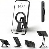 AlxMuNao スマホスタンド MagSafe対応 磁気 折りたたみ ミニ三脚 卓上スタンド 両面マグネット 多角度調整 iPhone対応 自撮り 動画撮影 ライブ配信 (ブラック)