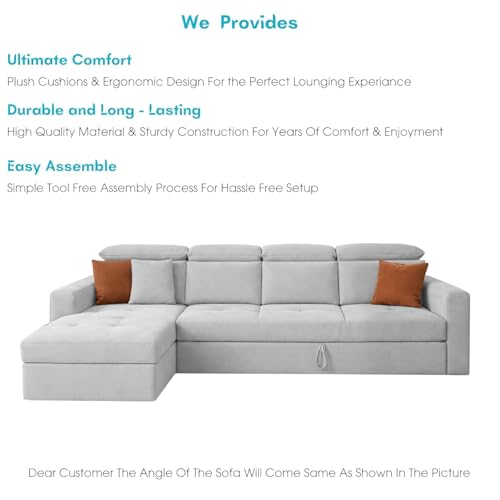 Image of Casaliving Gagnon LHS 6 Seater L Shape Corner Sofa Cum Bed for Living Room (Dark Grey Fabric) Premium Fabric Sofa