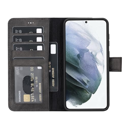 HARDISTON Wallet Case Compatible with Samsung Galaxy S24 Plus, Handmade Genuine Leather, Detachable Magnetic Flip Cover with Card Holders, Horizontal Kickstand (Black)