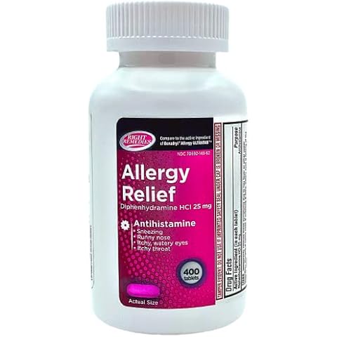 RIGHT REMEDIES Allergy Relief Antihistamine, Diphenhydramine HCl 25mg, Generic Benadryl Ultratabs, Relieves Seasonal Indoor or Outdoor Upper Respiratory Allergies, 400 Count Cover