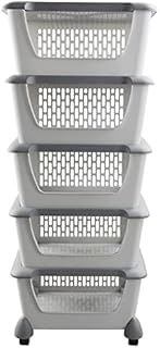 Buyitt 5-Tier Plastic Stackable Storage Bins for Pantry, Stacking Organizing Baskets with Wheels