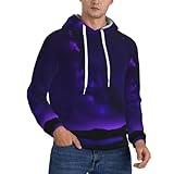 ERSDWRE Sudadera con capucha de forro polar con estampado de cielo estrellado morado para hombre, sudadera de manga larga con bolsillos, Negro, XXL