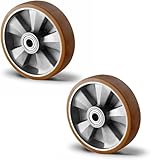 2er Set Schwerlast Einbaurad Ø 125 mm mit Aluminiumfelge und Polyurethan-Lauffläche – Tragkraft 400 kg pro Rolle – Doppelkugellager – Industriequalität für Werkstatt Transportgeräte Maschinen