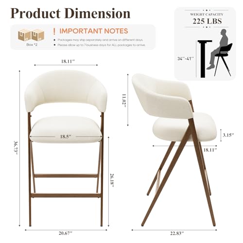 Image of Bar Stools Set of 4, Counter Height BarStools with Back, Modern Upholstered Island Stools with Metal Legs for Kitchen Counter, Dining Room, Beige