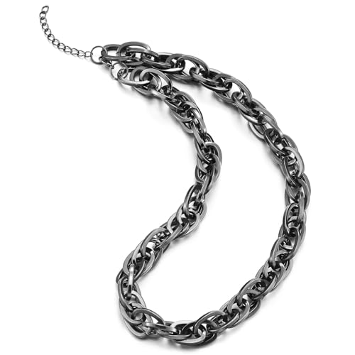 Collier gros maillons femme gunmetal pour sublimer une tenue simple