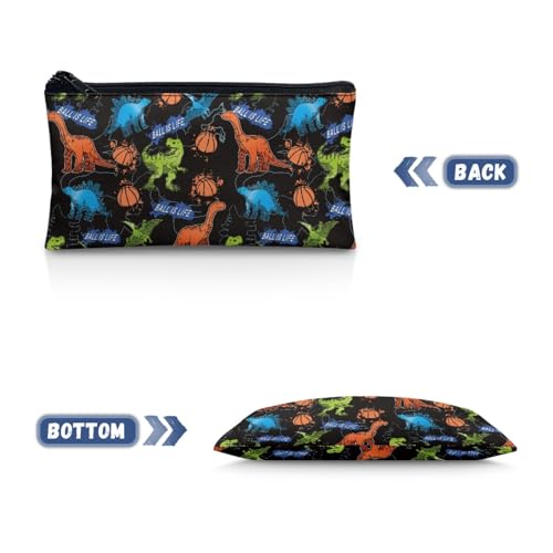 Image of Basketball Dinosaur Pencil Case for School Black Pen Holder for Toddler Kindergarten Wear Resistant Pencil Pouch with Zipper Closure for Little Boys