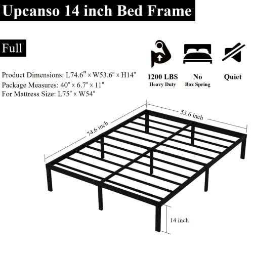 Upcanso Full Bed Frame No Box Spring Needed, 14 Inch Heavy Duty Metal Platform Bed Frame Full Size With Storage, 2500Lbs Steel Slats Support, Easy Assembly, Black #TOP2