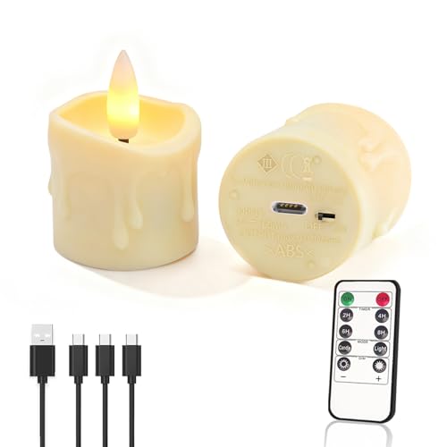 Image of Rechargeable Flameless Tea Light Candles Set of 6 with Remote Timer,LED Flickering Votive Candles,USB-C Battery Operated Tealights for Wedding Centerpieces,Christmas Decor,Parties,Home&Daily Use