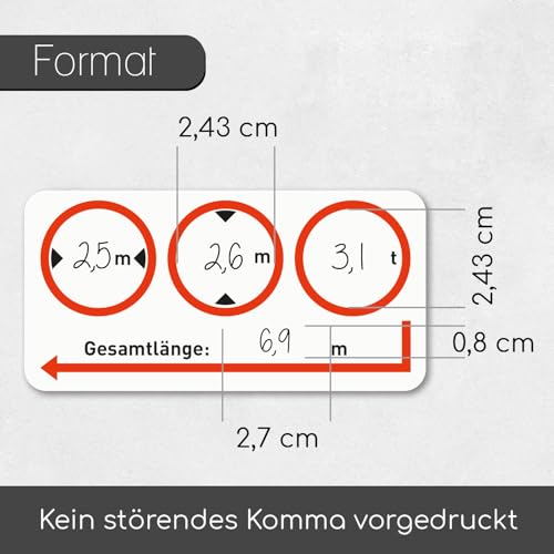 Hinweis-Aufkleber Fahrzeugmaße I Größe I Länge x Breite x Höhe x Gewicht I für Wohnwagen Bus Kfz I Piktogramm I Sicherheitsaufkleber I selbstklebend I beschreibbare Folie I weiß I hin545