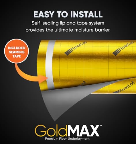 FLOORLOT GoldMax Premium Floor Underlayment - 200 sqft Roll - 3mm Thick - with Moisture Barrier