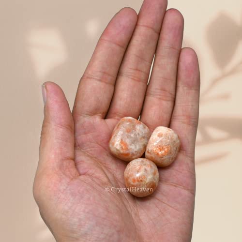 Image of Certified Sunstone Crystal Healing Tumbled Stone, Natural Polished Crystals for DIY Crafts, Manifestation, Meditation, Pooja Feng Shui and Reiki Healing (30 Grams)