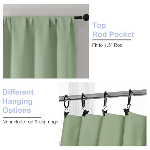 Image of Simplebrand Ava Light Green Short Blackout Curtains for Bedroom 54 Inches Long 2 Panels Set, Solid Thermal Insulated, Energy Saving Window Treatment Curtains Blackout Drapes, W40 x L54 Inch