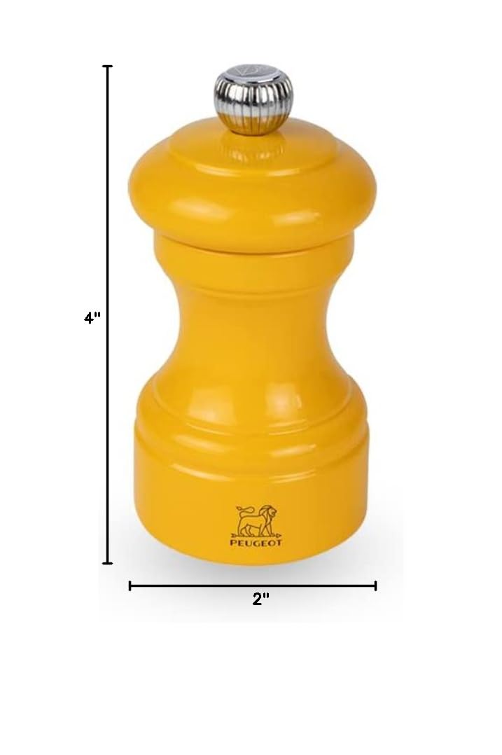 PEUGEOT - Bistro 10 cm Salt Mill - Classic Grind System - Made with PEFC Certified Wood - Meccanismo garantito a vita - Made in France - Bistrorama - Saffron Yellow Lacquered Colour