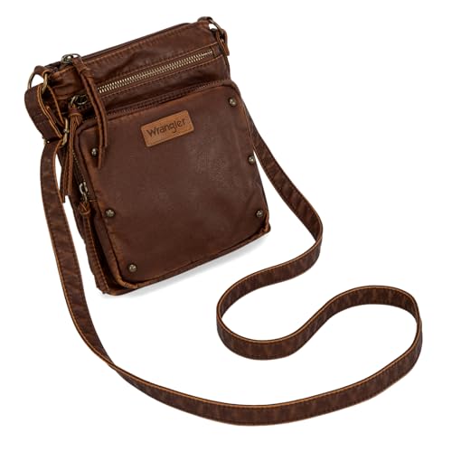 Image of Wrangler Crossbody Bag for Women Small Soft Washed Leather Multi Pocket Shoulder Purses