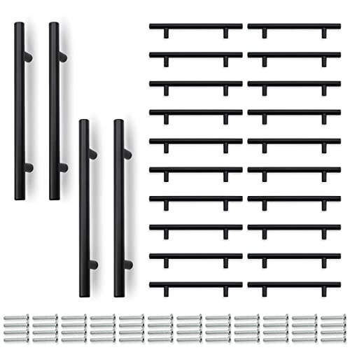 SANATO 24 Pcs 8 Inch (5 Inch Hole Center) Matte Black Cabnet Pulls Kitchen Cabinet Handles, Made of Stainless Steel, Ideal for Cabnet, Drawer, Cupboard