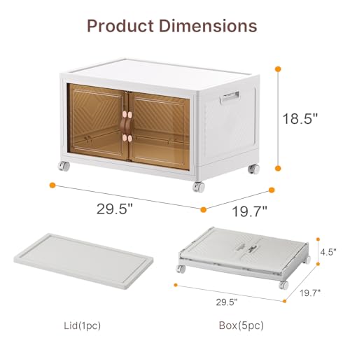 Image of UAMFURI Stackable Storage Bins with Lids, 180QT Closet Organizers, Lockable Storage Cabinet,Foldable Storage Box with Doors and Wheels, Plastic Drawers for Home, Garage, Office (1, White, Extra Large)